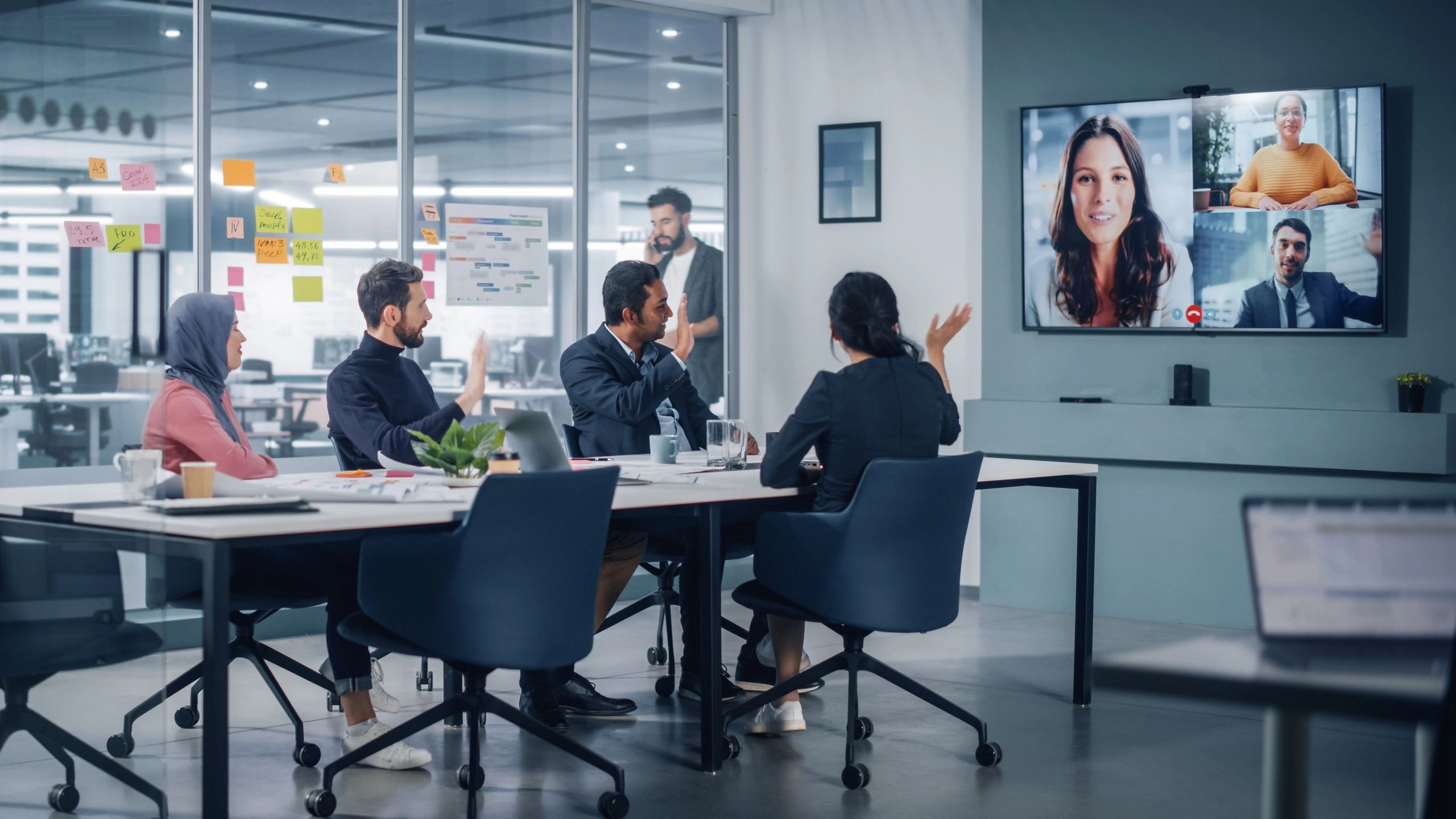 Business team in a video conference meeting room