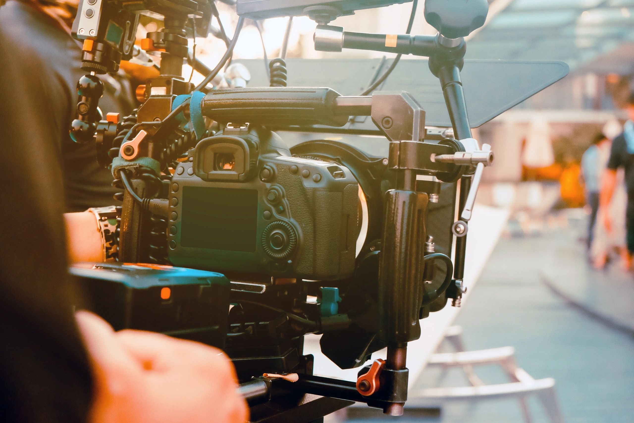 Professional video camera on a film set